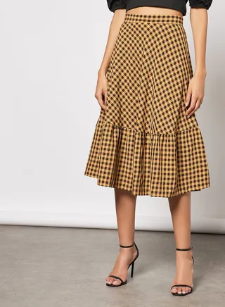 High waist plaid print skirt Yellow/Black 
