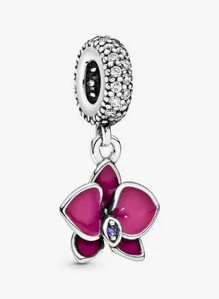 Pandora Women's Polished Silver Orchid Pendant Charm - 791554EN69 