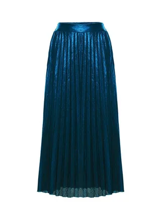 High Waist Long Pleated Skirt Sapphire Blue 