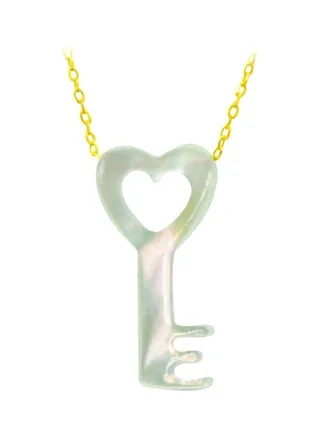 10 Karat Gold Key Shape Mother Of Pearl Pendant Necklace 