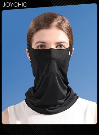 Ice Silk Sunscreen Mask Women Summer Anti-ultraviolet Quick-drying Neck Cover Sun Protection Over-ear Facemask Black for Outdoor Camping Hiking 