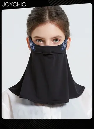 Sun Protection Mask Summer Driving and Riding Neck Protection Shawl Anti-ultraviolet Rays Dustproof Breathable Ice Silk Mask Black for Women 