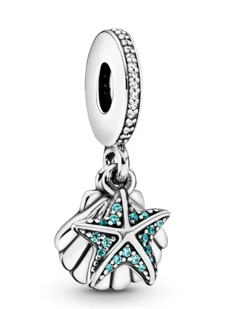 PANDORA Jewelry Starfish and Shell Pendant Cubic Zirconia 925 Sterling Silver 