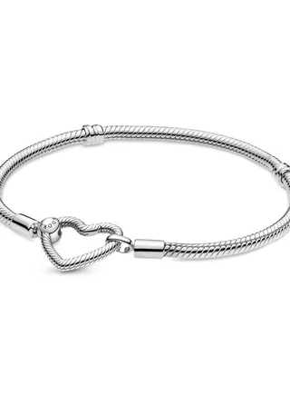 PANDORA Moments Heart Clasp Snake Chain Bracelet Sterling Silver 