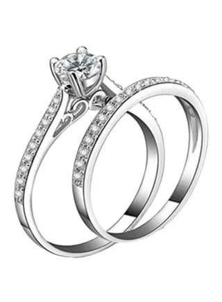 2-Piece 925 Sterling Silver Cubic Zirconia Ring Set 