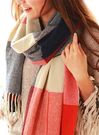 Plaid Tassel Shawl Red/Blue 