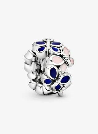 Pandora Moments Butterfly Bead Charms Sterling Silver Spacer with Pink and Blue Enamel 797870ENMX 