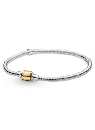 Pandora Moments Two-tone Barrel Clasp Snake Chain 925 Sterling Silver Bracelet 