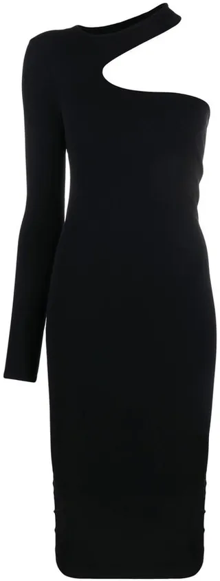 One-Sleeve Cut-Out Fitted Dress