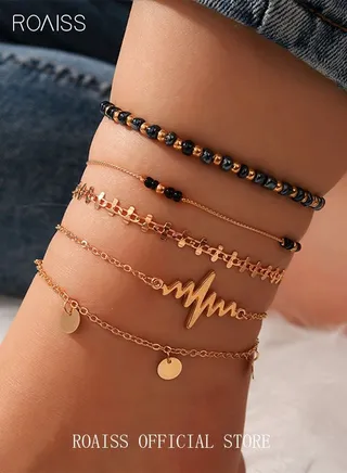 5Pcs Ankle Bracelet Set Extension Chain Dainty Alloy Foot Jewelry for Women Girls Perfect Gift Birthday Valentine's Day Golden 