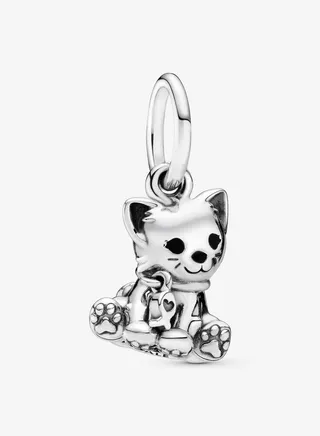 Pandora Womens Cat Silver Dangle with Black Enamel 798011EN16 
