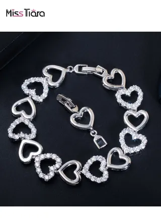 Fashion and exquisite hollow Heart Shape Bracelet for Girls Women Valentine's Day Birthday Gifts Made with Shiny White Zirconia Crystal 