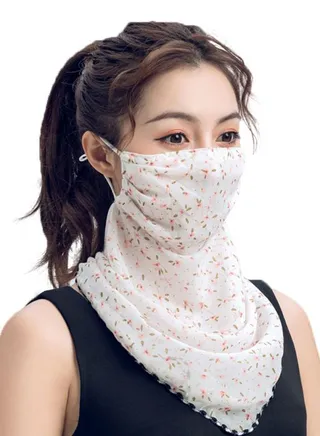 Floral Printed Ear Loop Neck Gaiter White/Red 