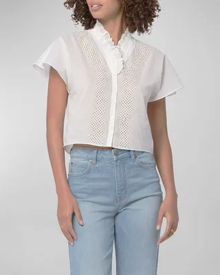 Venus Cropped Cutout Ruffle-Trim Shirt