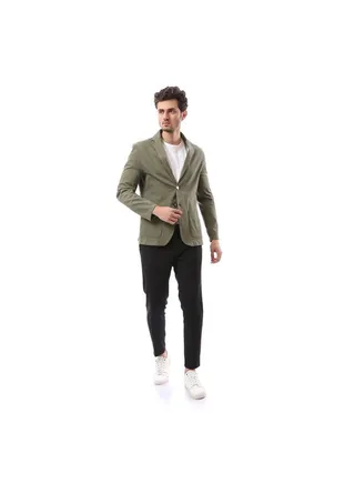 Buttoned Closure All Seasons Blazer - Olive Green 