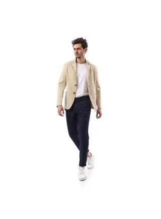 All Season Notched Lapel Buttoned Closure Blazer - Beige 