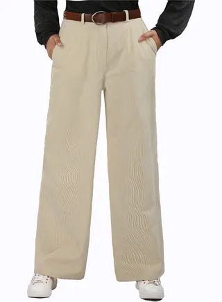 Casual Checked Velvet Wide Leg Pants Beige 
