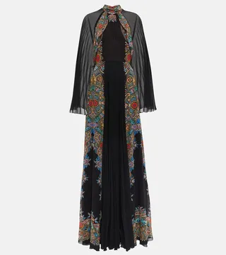 Floral pleated georgette gown