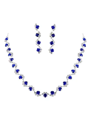 Bridal wedding necklace earrings set silver rhinestone necklace jewelry accessories for women and girls 