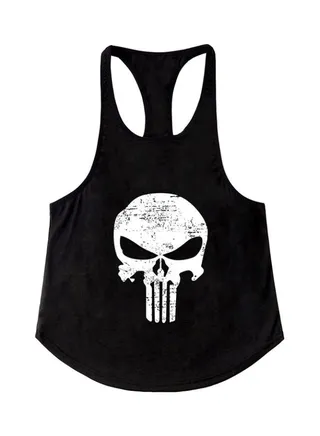 The Punisher Skull Printed Y-Back Training Vest Black/White 