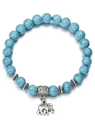 Elephant Charm Faux Turquoise Beaded Bracelet 