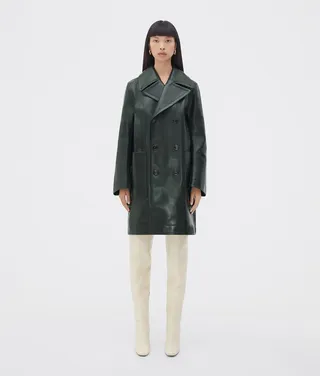 Curved Shape Leather Coat