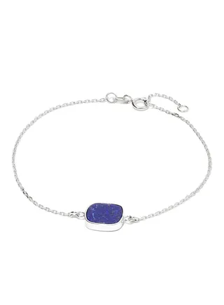 18 Karat White Gold Lapis Lazuli Single Stone Bracelet 