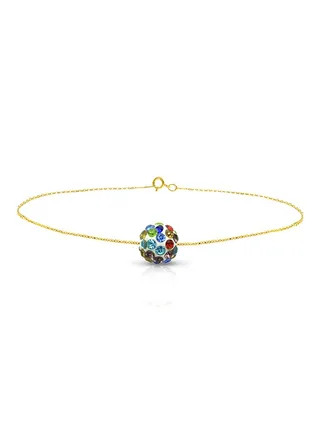 18 Karat Gold Crystal Ball Chain Bracelet 