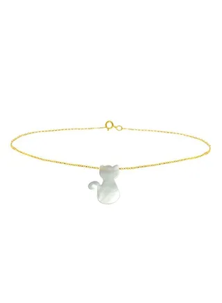 18 Karat Gold Cat Shape Mother Of Pearl Bracelet 