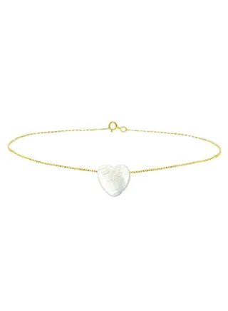 18 Karat Gold Heart Mother Of Pearl Bracelet 