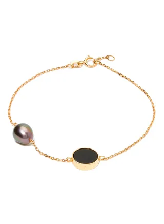 18 Karat Rose Gold Black Onyx And Pearl Two Stone Bracelet 