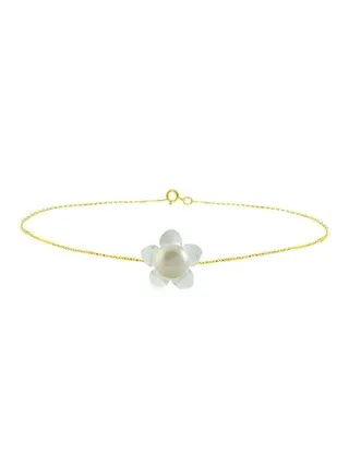 18 Karat Gold And Pearl Flower Bracelet 