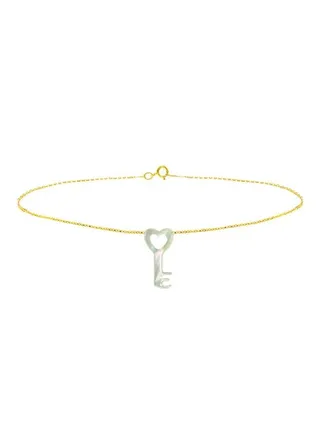10 Karat Gold Key Design Mother Of Pearl Chain Bracelet 