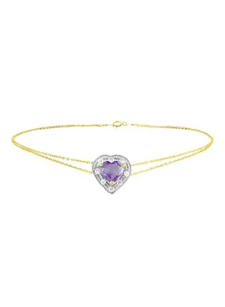 18 Karat Gold With Diamonds And Amethyst Heart Bracelet 
