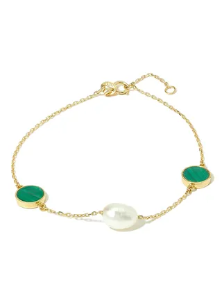 18 Karat Gold Malachite And Pearl Three Stone Bracelet 