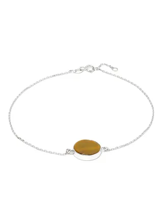 18 Karat White Gold Tiger Eye Single Stone Bracelet 