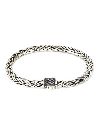 Classic Chain Sterling Silver and Black Sapphire Cuff Bracelet for Women One Size 