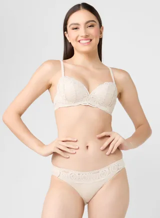 Lace Detail Push Up Bra &Hipster Brief Set