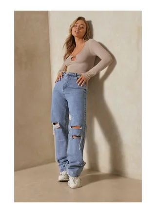 Black Wide Leg Distressed Boyfriend Jean 