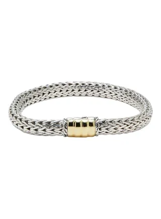 Sterling Silver and 18K Yellow Gold Braided Bracelet for Women One Size 