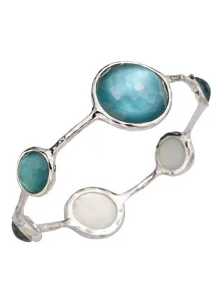 Mother Of Pearl Clear Quartz and Sterling Silver Bracelet for Women Denim 