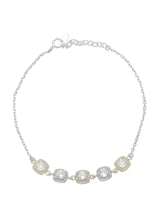 925 Sterling Silver Tri-Tone Solitaires Bracelet 