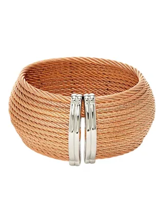 Two Tone Stainless Steel and 18K Yellow Gold Cuff Bracelet for Women One Size 