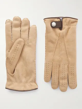 Leather-Trimmed Shearling Gloves