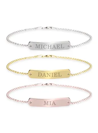 Silver 925 Personalized Classic Name Bar Bracelet 