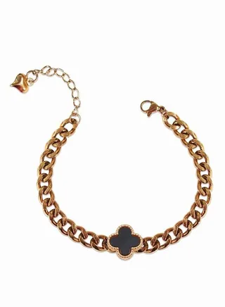 Alissa Fashion Bracelet With Clover Leaf Black 