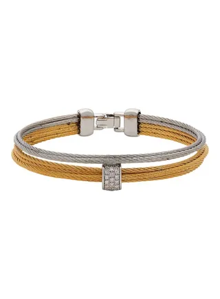 18K White Gold Goldtone Stainless Steel and Diamond Bracelet for Women One Size 