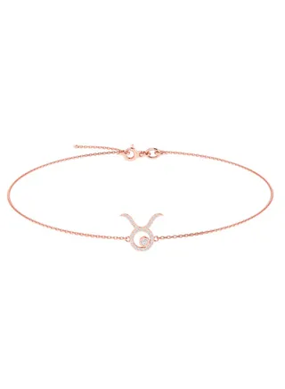 Capri Gold 18K Rose Gold Taurus Zodiac Sign Bracelet with Diamonds 