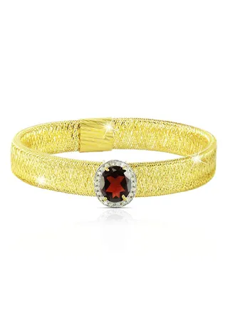 18K Gold Genuine Oval Cut Garnet Diamonds Bracelet 0.12 Carat 