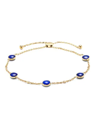 14K Yellow Gold Lapis Lazuli and Diamond Bolo Bracelet for Women One Size 